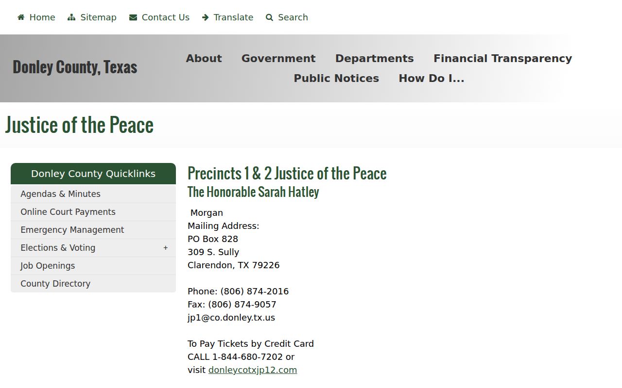 Donley County justice court contact panels and payment links