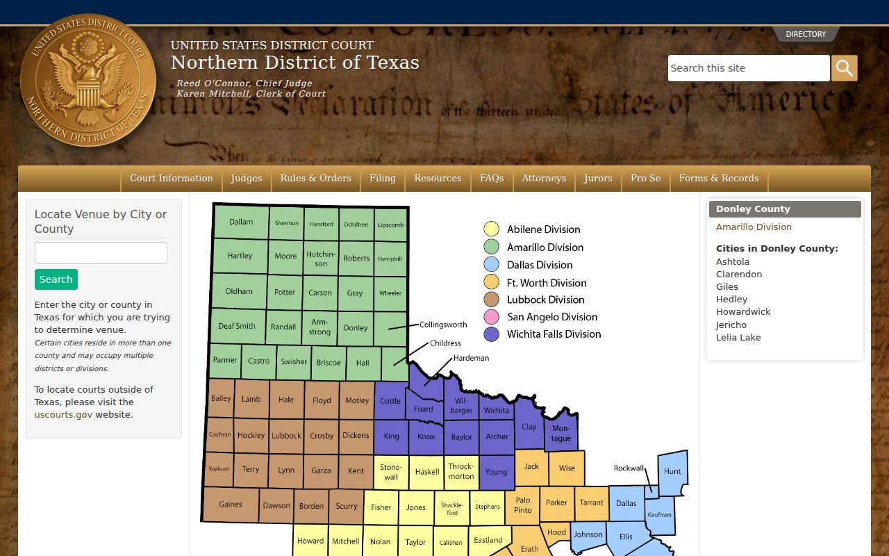 Donley County federal court docket Amarillo Division page