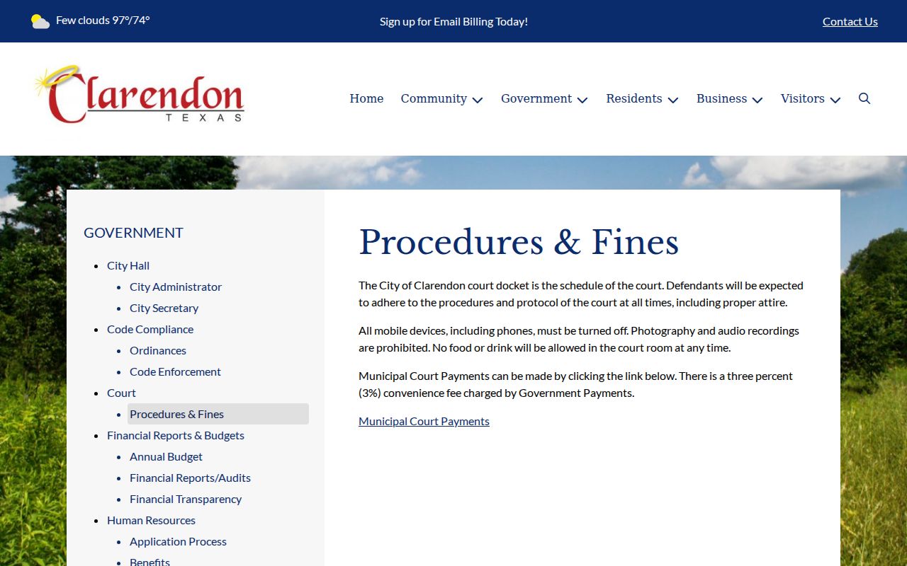 Clarendon municipal court procedures, docket statement, and convenience fee