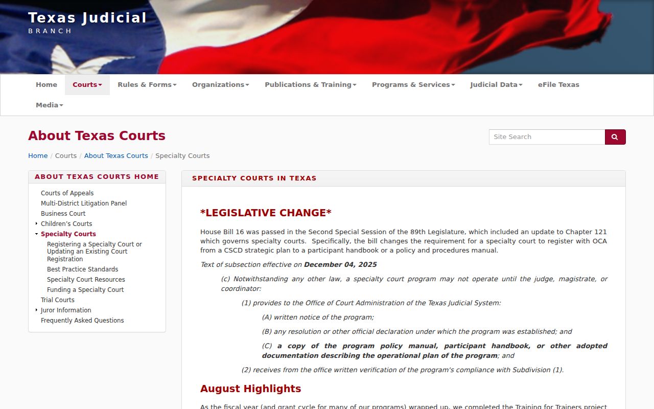 Texas specialty court information related to Donley County criminal dockets