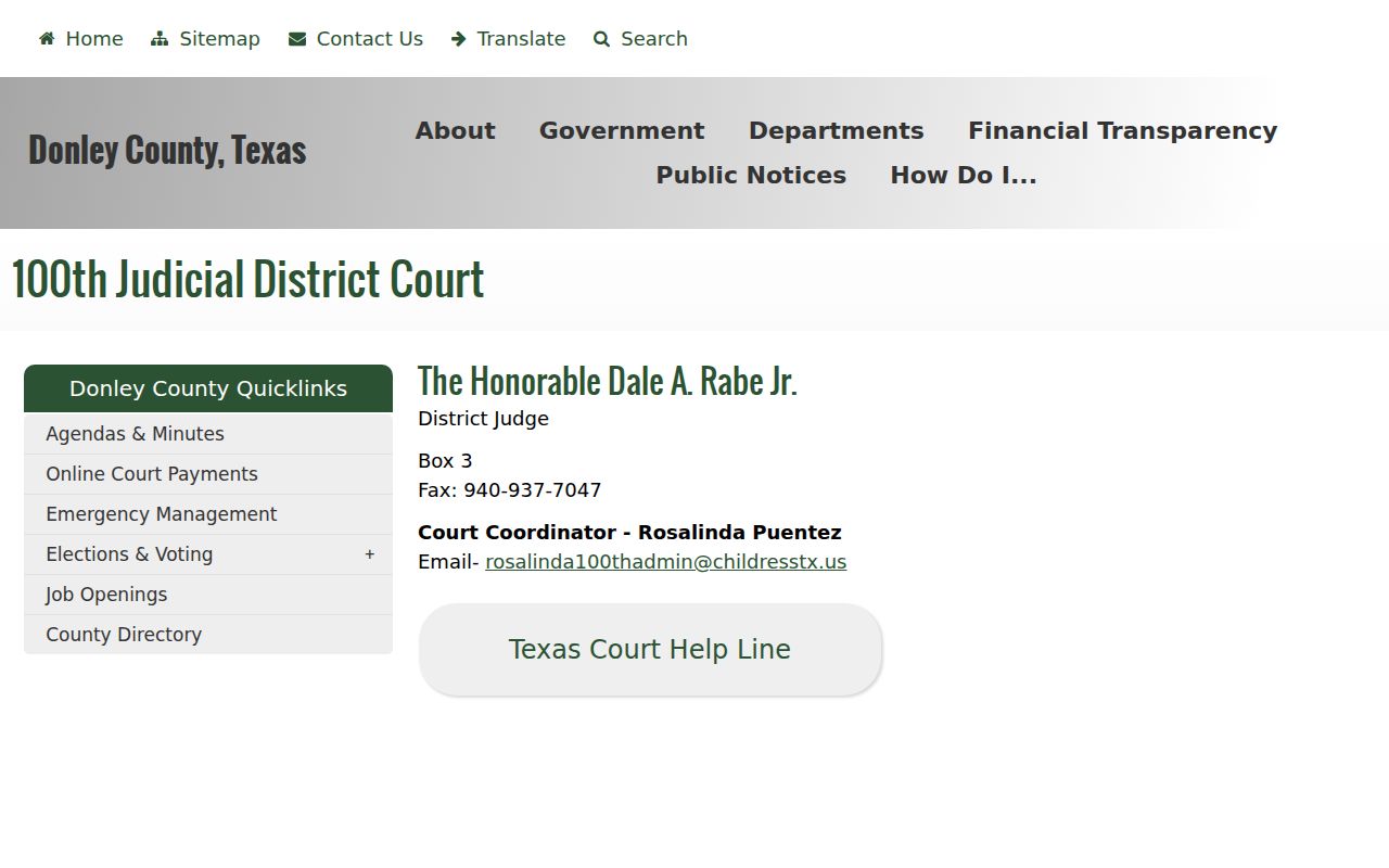 Donley County criminal court docket route for the 100th Judicial District Court
